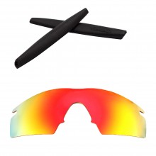 Walleva Mr Shield Fire Red Replacement Lenses with Black Earsocks for Oakley M Frame Strike Sunglasses